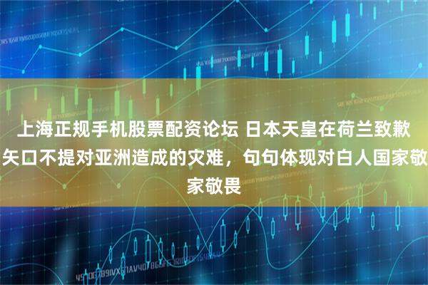 上海正规手机股票配资论坛 日本天皇在荷兰致歉，矢口不提对亚洲造成的灾难，句句体现对白人国家敬畏